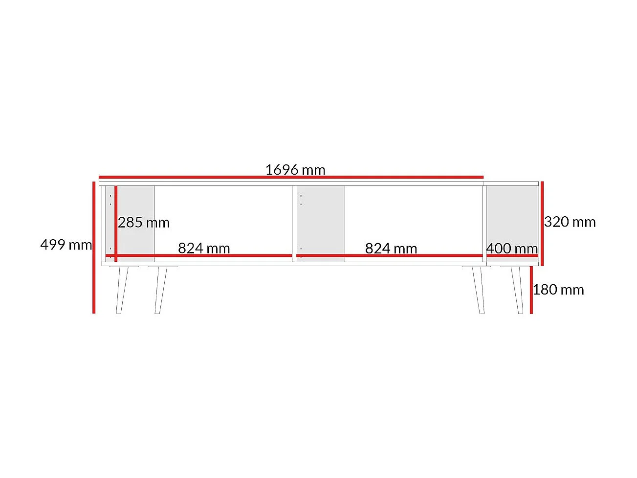 TV-Lowboard Chloe 4D 170 Weiß (schwarzer oder goldener Griff)