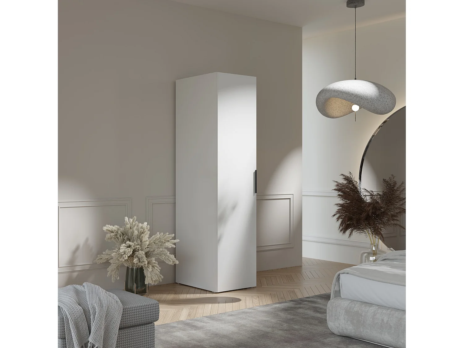 Drehtürenschrank Napoli 1D 50 Weiß (schwarzer oder goldener Griff)