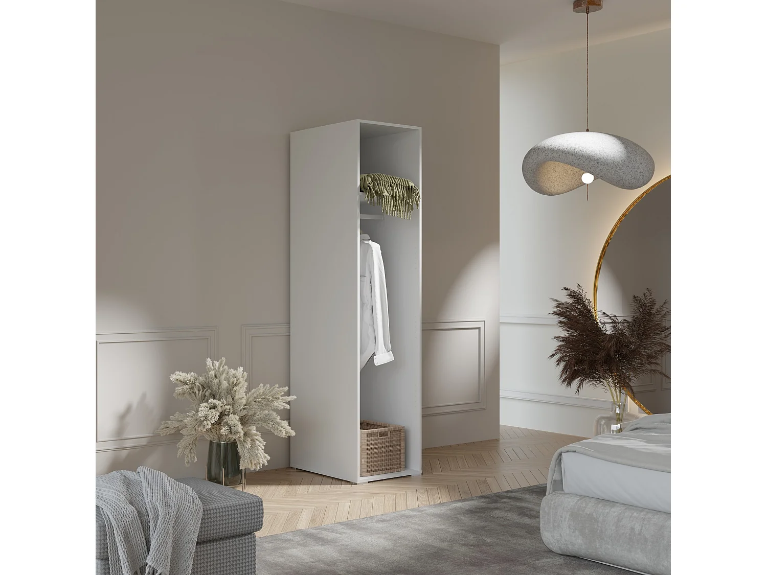 Drehtürenschrank Napoli 1D 50 Weiß (schwarzer oder goldener Griff)