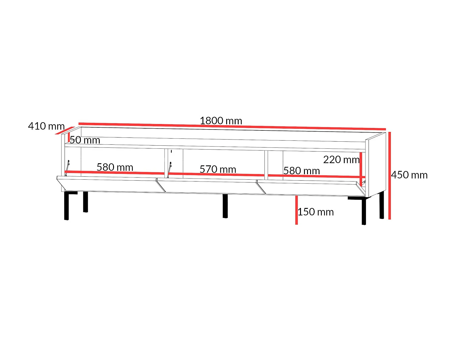 TV-Lowboard Liam 180 Weiß (stehend)