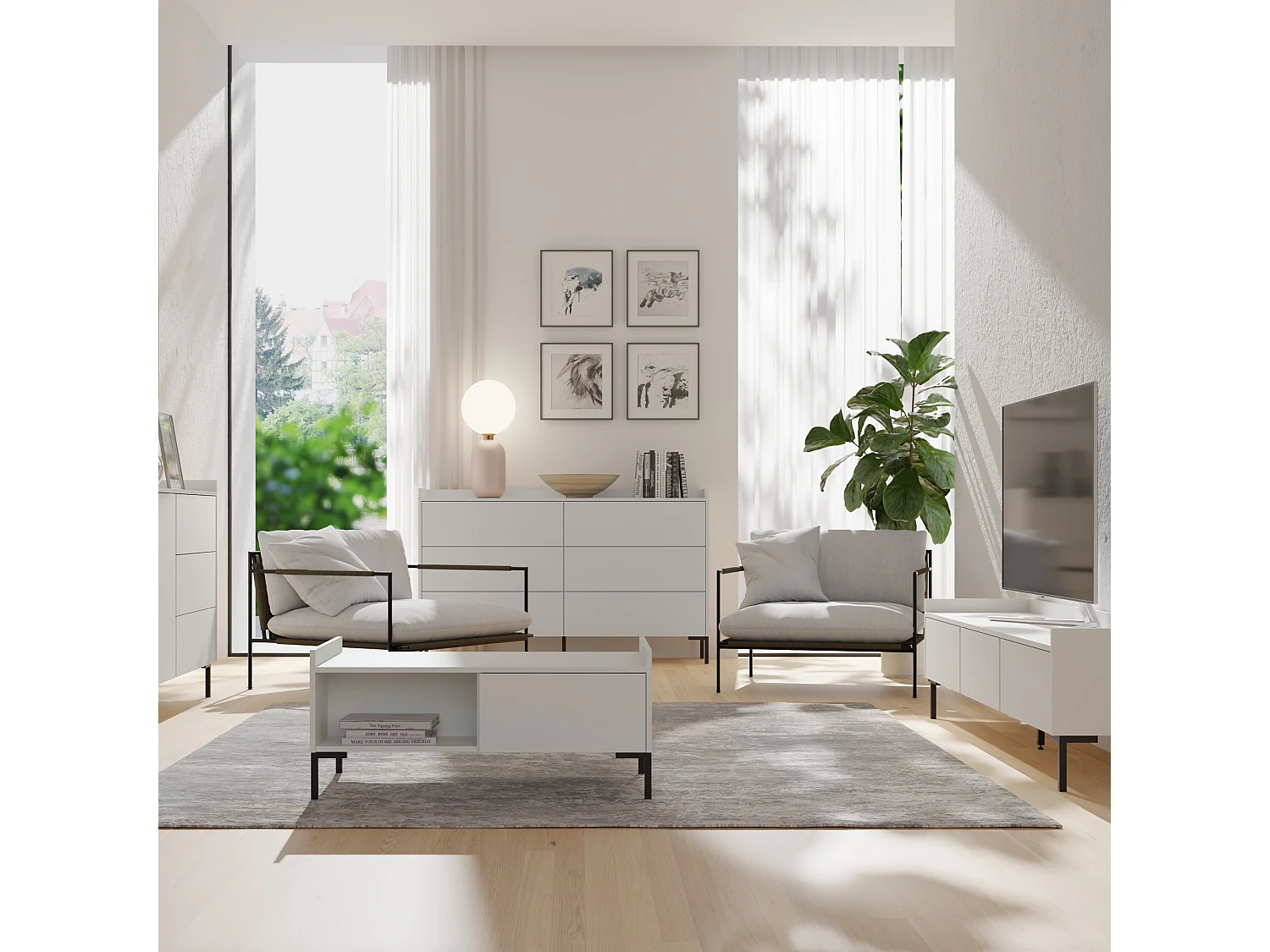 TV-Lowboard Liam 180 Weiß (stehend)