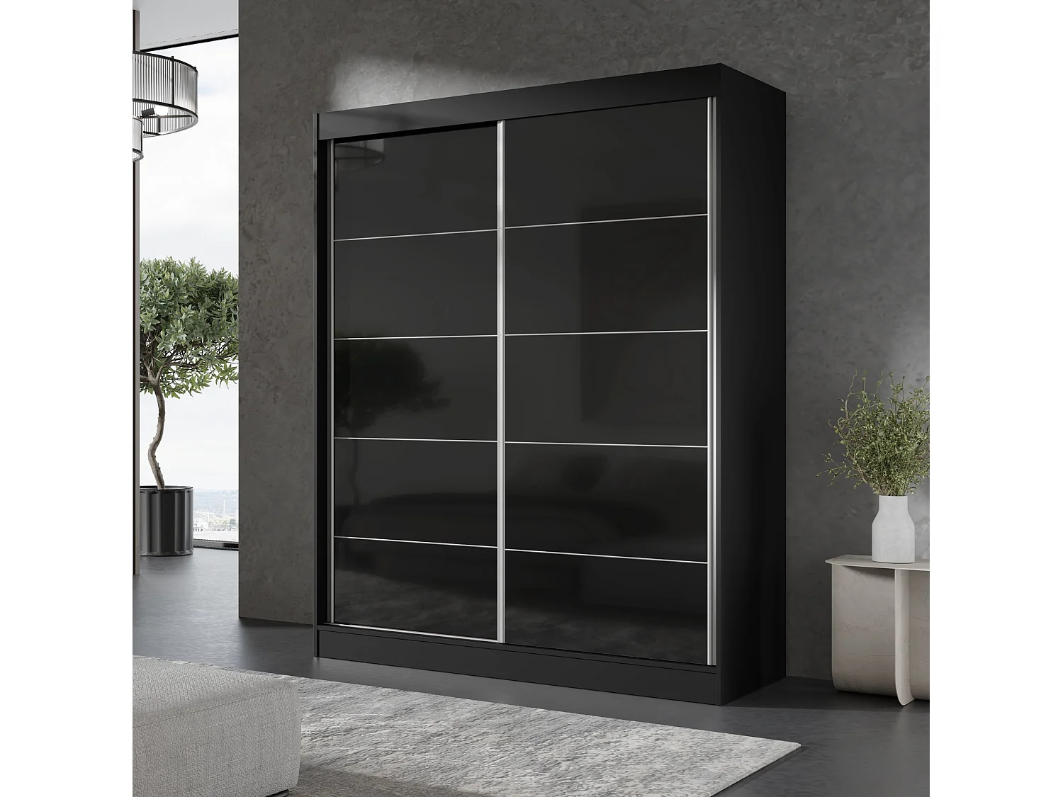 Schiebetürenchrank Como 2D 150 Schwarz (lacobel)