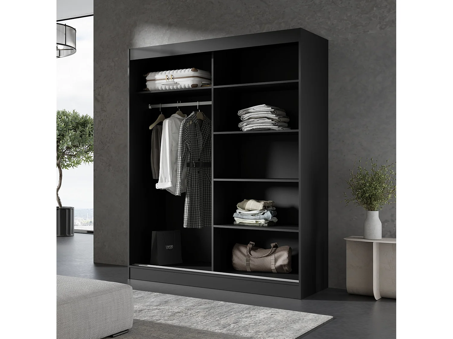 Schiebetürenchrank Como 2D 150 Schwarz (lacobel)