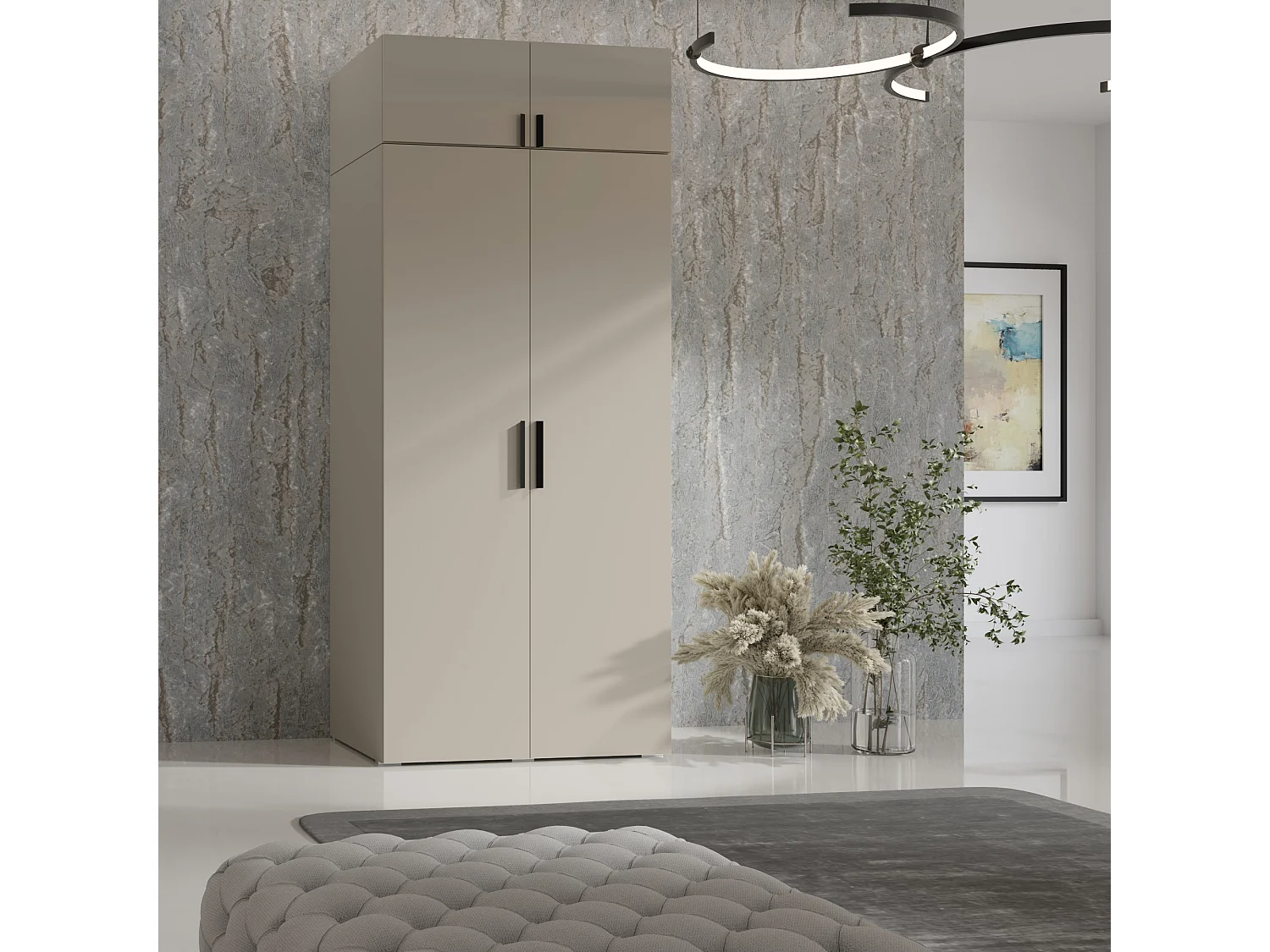 Aufsatz für Schrank Napoli 2D 100 Kaschmir (schwarzer oder goldener Griff)