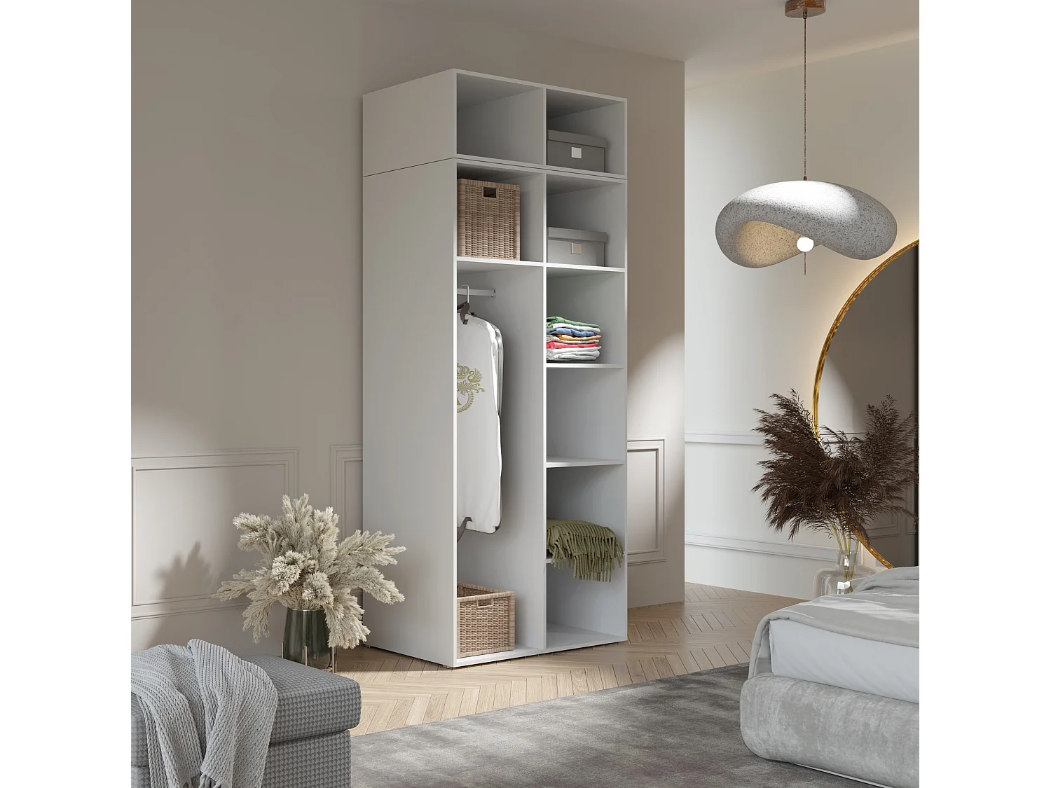 Aufsatz für Schrank Napoli 2D 100 Kaschmir (schwarzer oder goldener Griff)