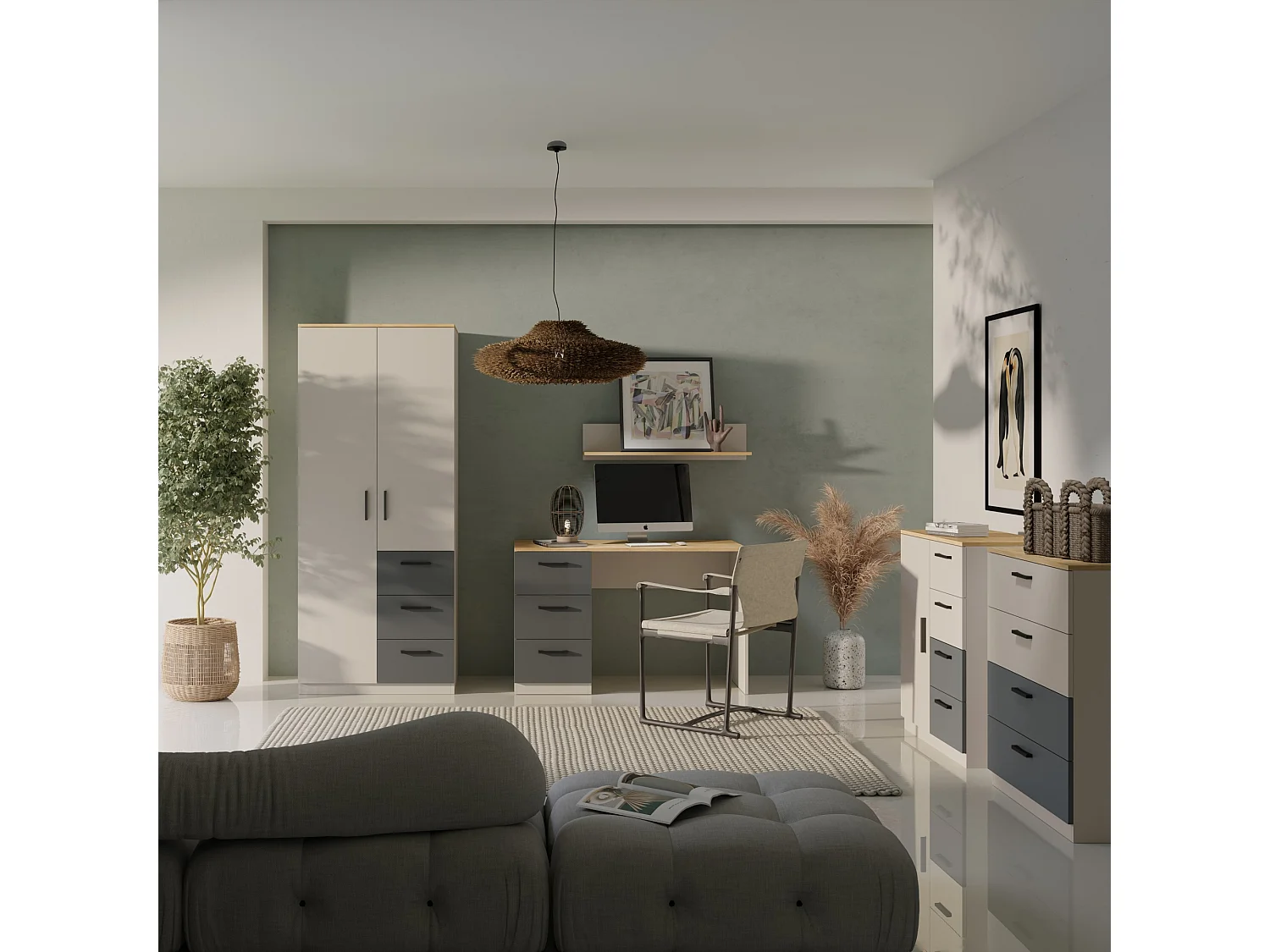 Schrank mit Schubladen Billz 2D3S 80 Kaschmir/Eiche Cremona