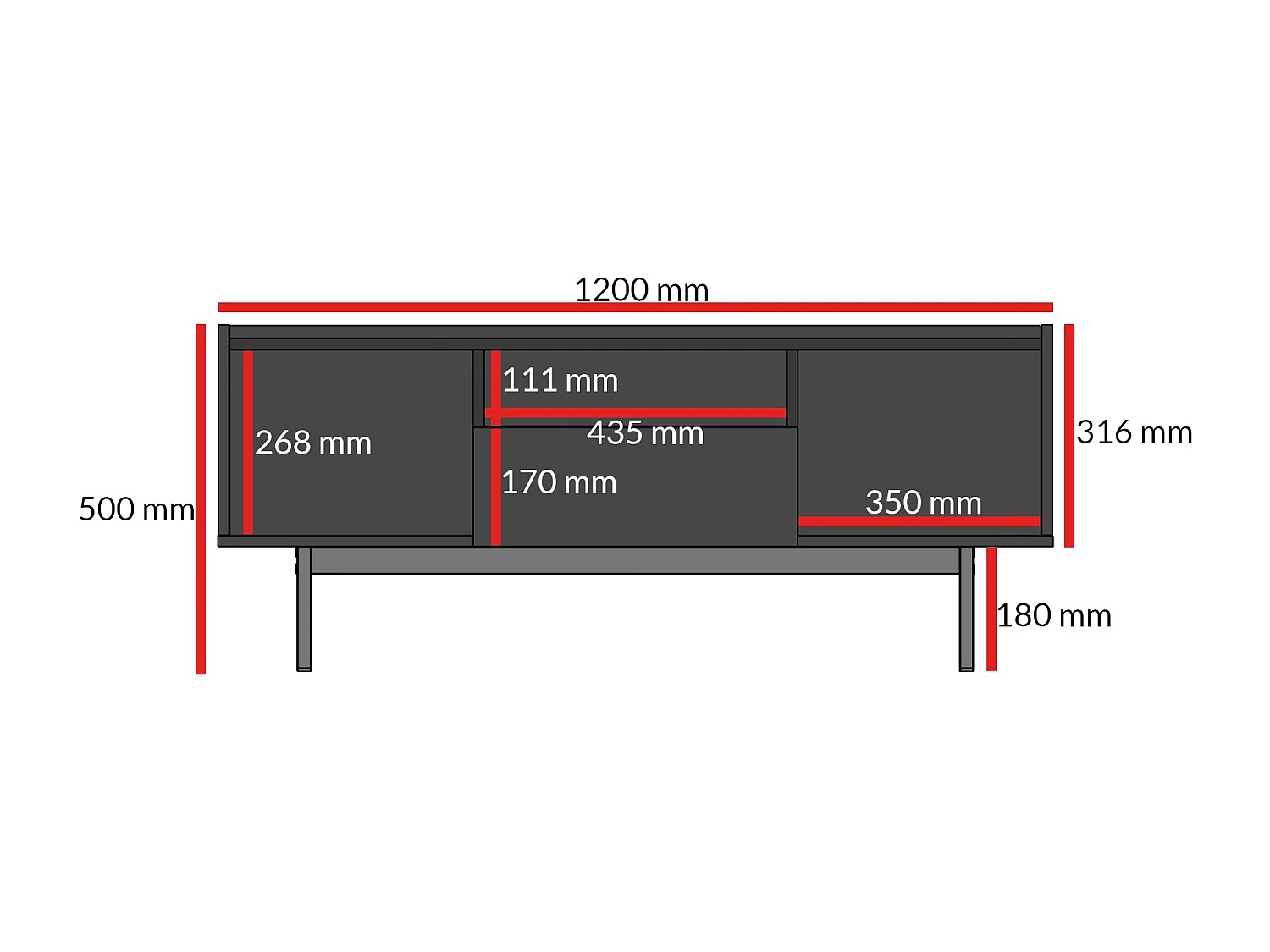 TV-Lowboard Noel 120 Kaschmir/ Schwarz (stehend)