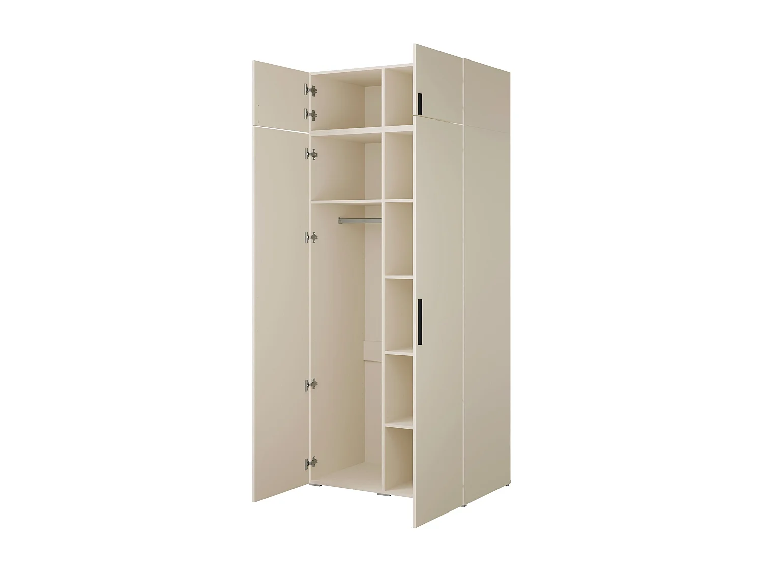 Drehtürenschrank mit Aufsatz Napoli 2D 100 Kaschmir (schwarzer oder goldener Griff)