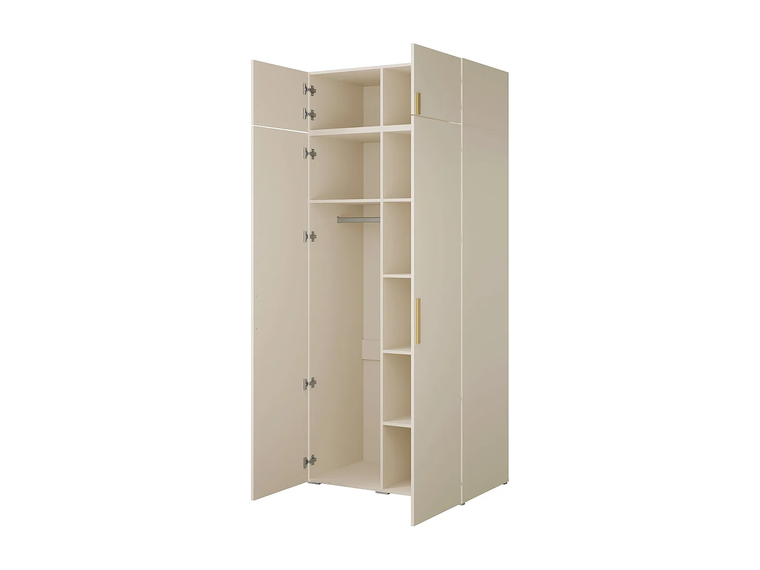 Drehtürenschrank mit Aufsatz Napoli 2D 100 Kaschmir (schwarzer oder goldener Griff)