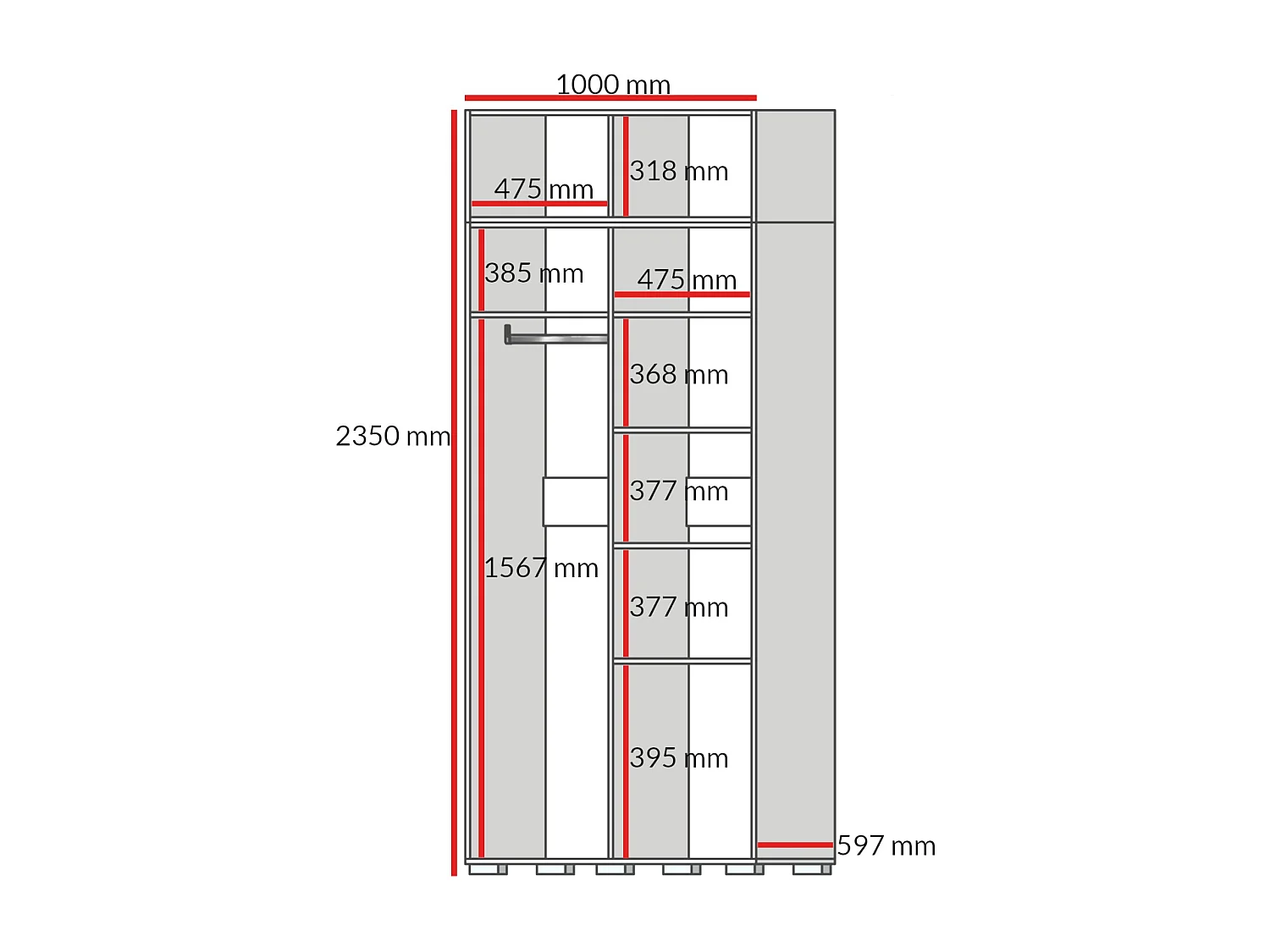 Drehtürenschrank mit Aufsatz Napoli 2D 100 Kaschmir (schwarzer oder goldener Griff)