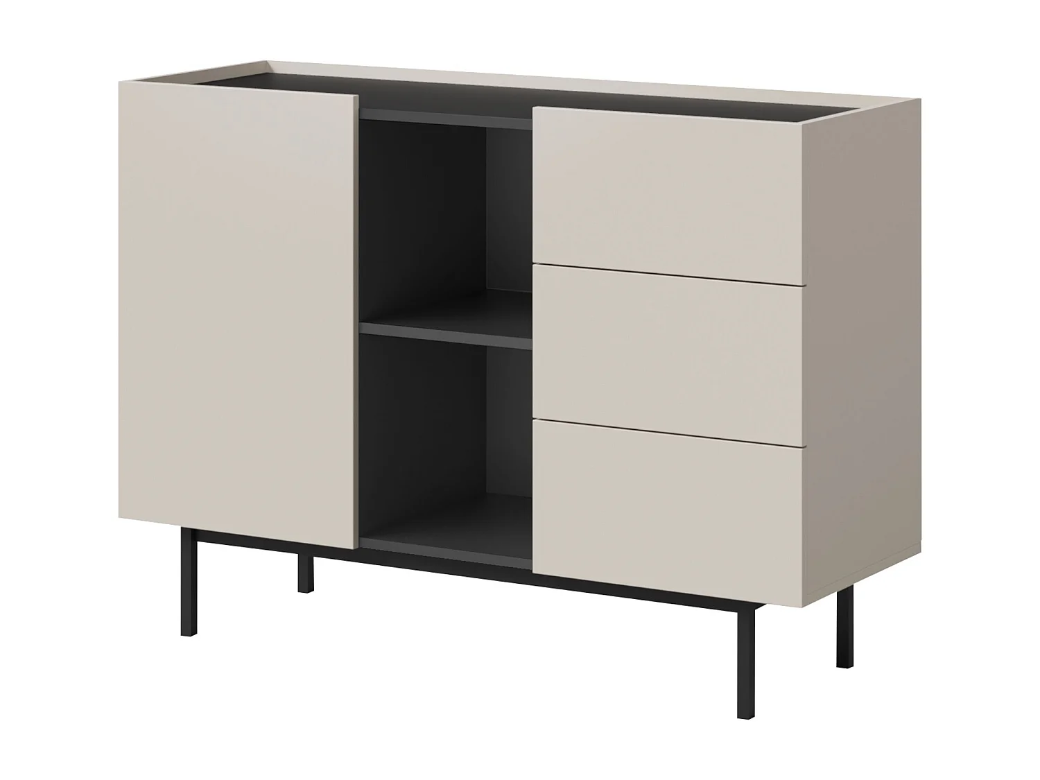 Kommode mit Schubladen Noel 1D3S 120 Kaschmir / Schwarz