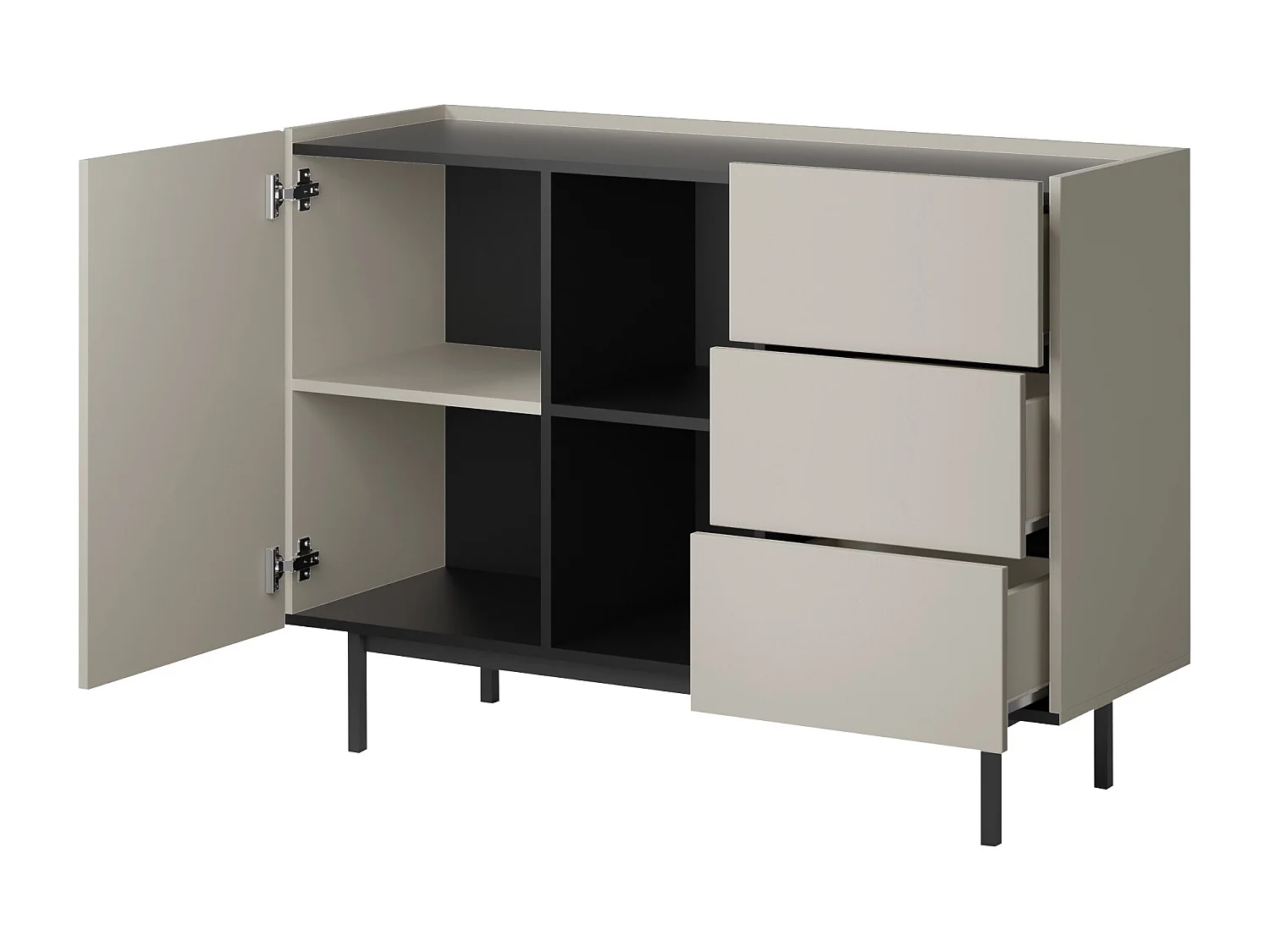 Kommode mit Schubladen Noel 1D3S 120 Kaschmir / Schwarz