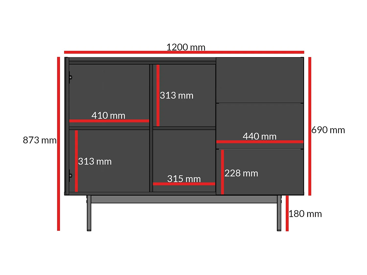 Kommode mit Schubladen Noel 1D3S 120 Kaschmir / Schwarz