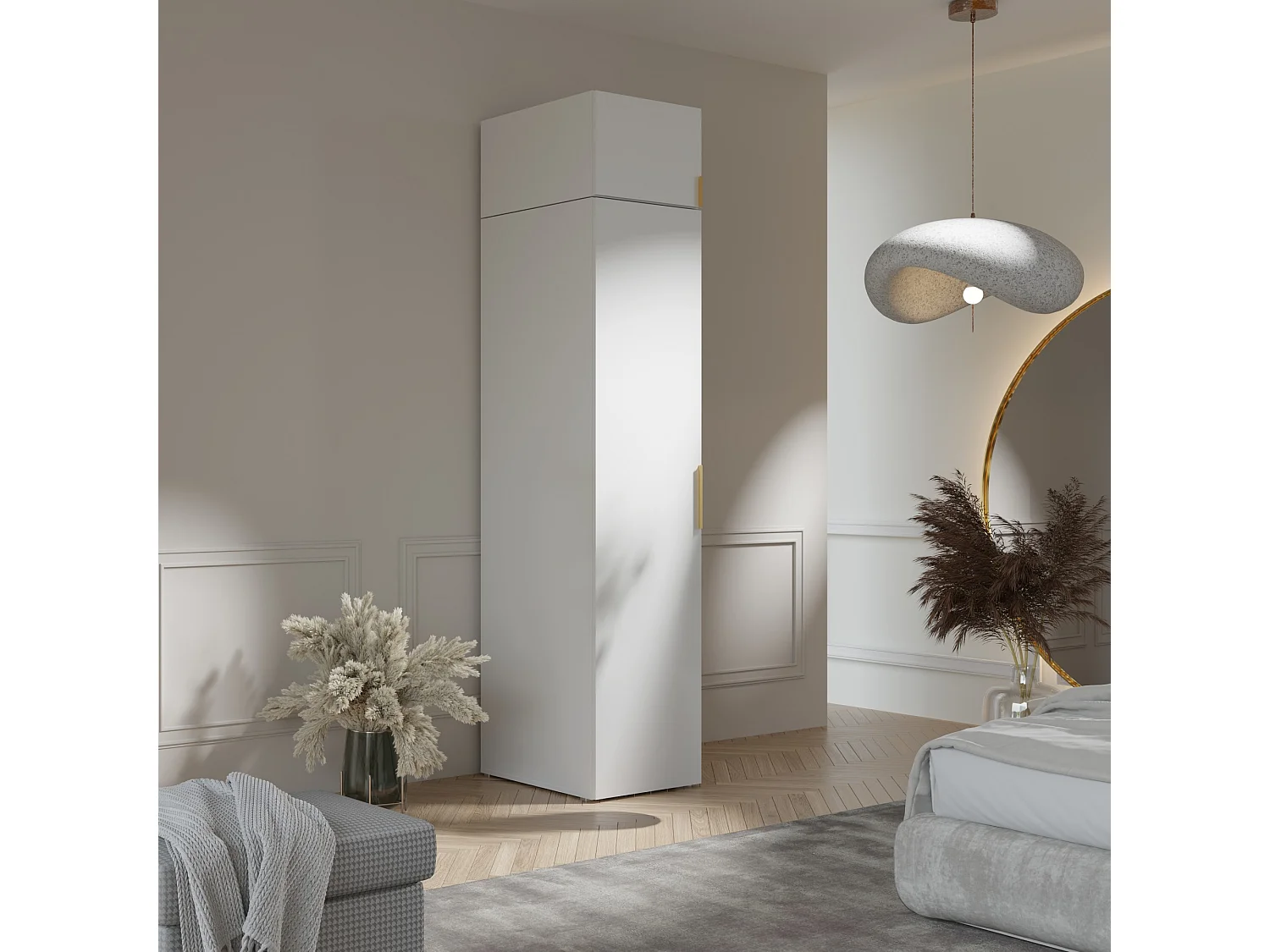 Aufsatz für Schrank Napoli 1D 50 Weiß (schwarzer oder goldener Griff)