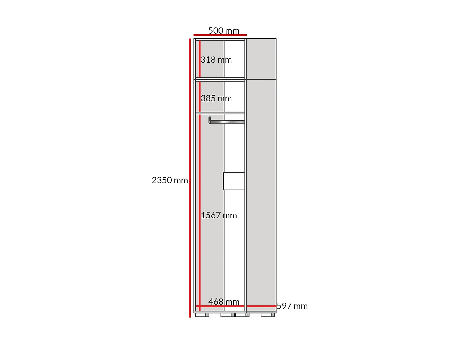 Aufsatz für Schrank Napoli 1D 50 Weiß (schwarzer oder goldener Griff)