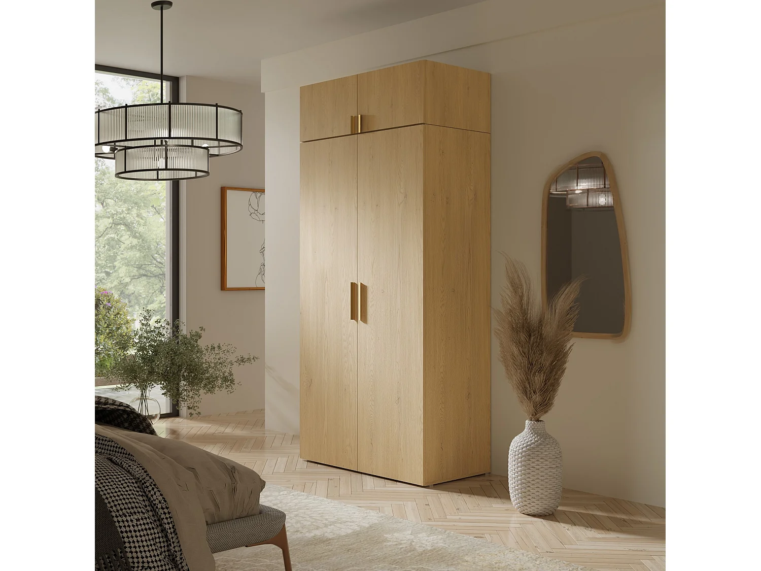 Aufsatz für Schrank Napoli 2D 100 Eiche Cremona (schwarzer oder goldener Griff)