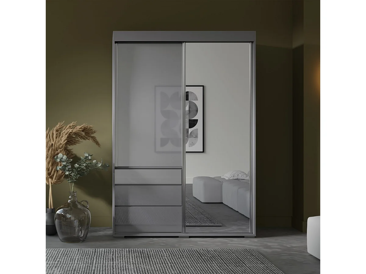 Szafa przesuwna z lustrem Torino 2D1L 140 Szara (lacobel)