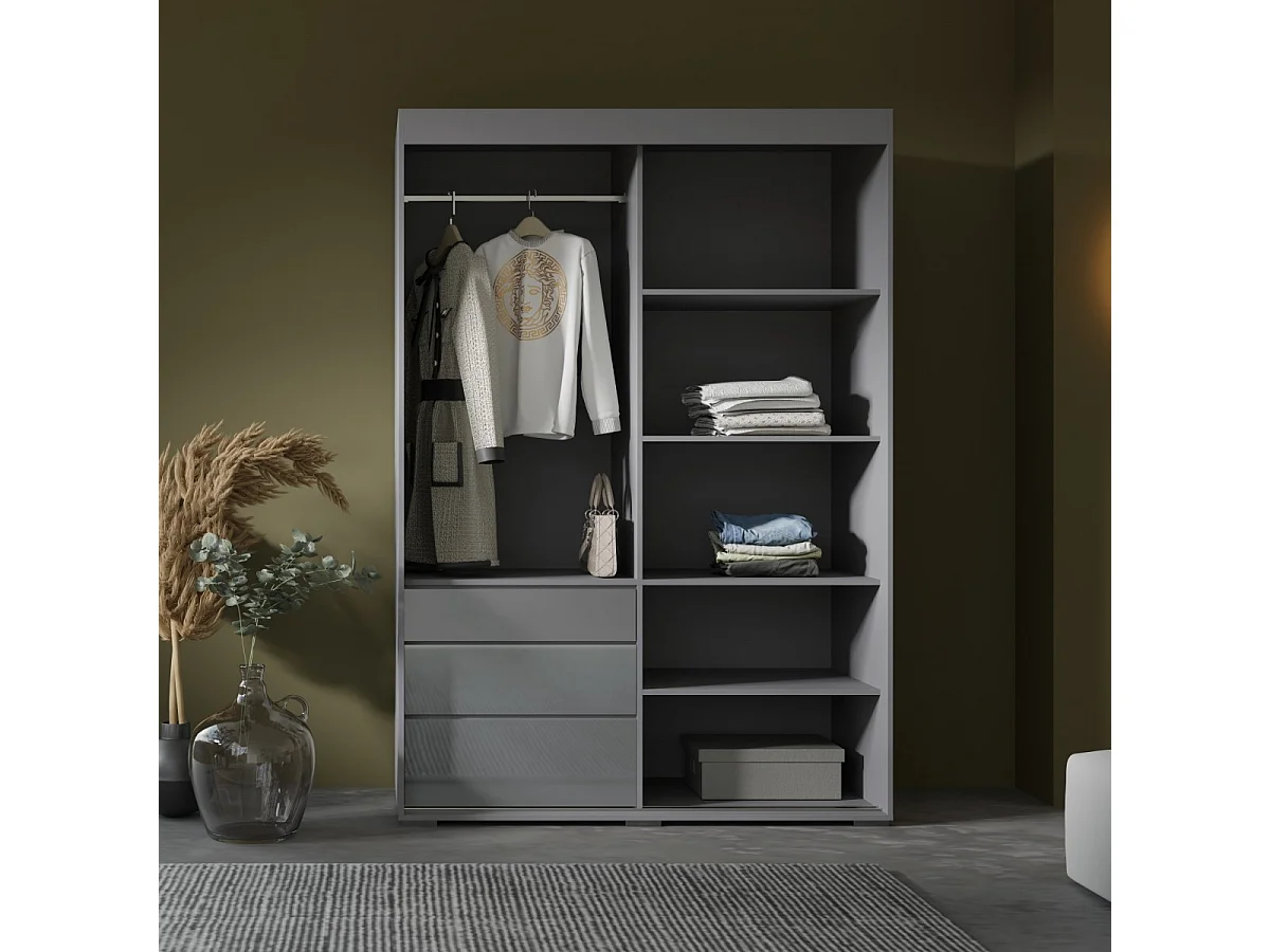 Szafa przesuwna z lustrem Torino 2D1L 140 Szara (lacobel)