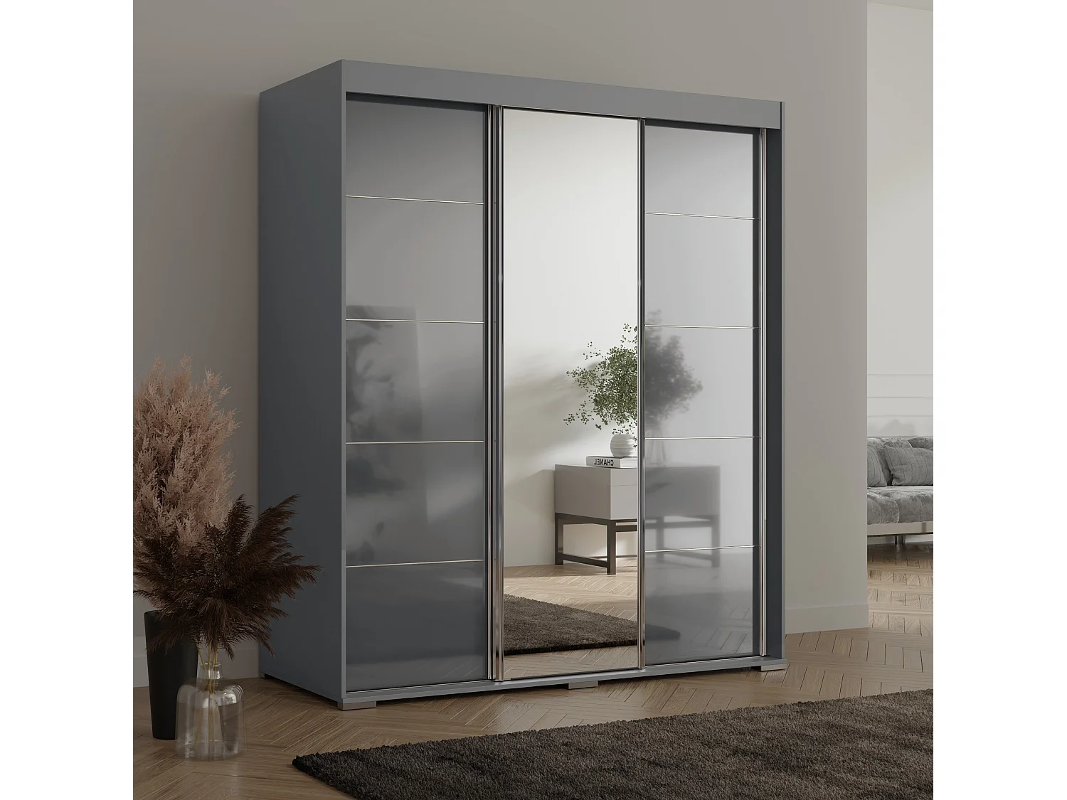 Szafa przeuwna z lutrem Como 3D1L 180 Szara (lacobel)