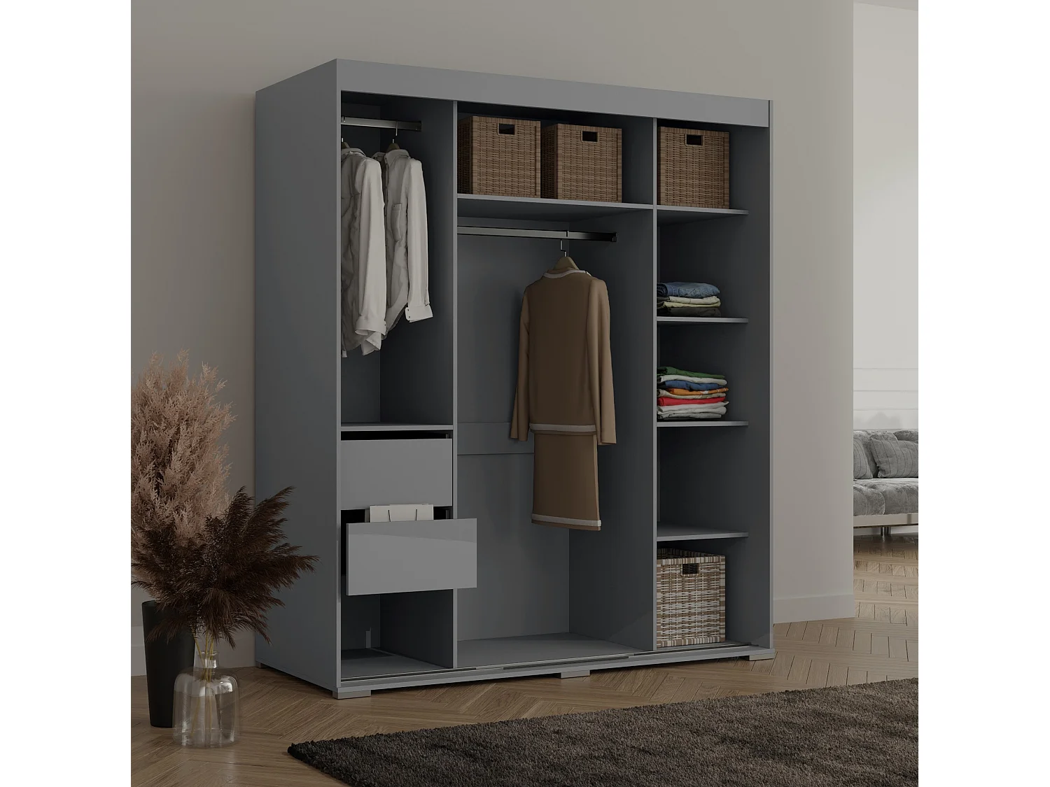 Szafa przeuwna z lutrem Como 3D1L 180 Szara (lacobel)