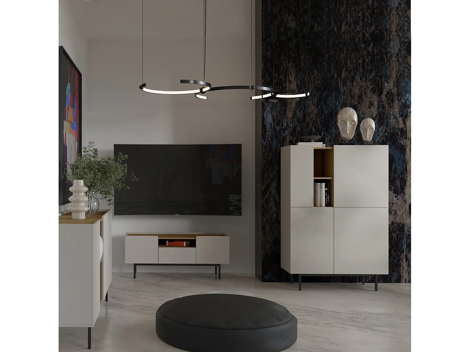 TV-Lowboard Noel 120 Kaschmir/ Cremona-Eiche (stehend)