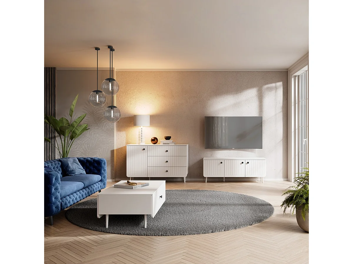 Kommode mit Schubladen Chloe 1D3S 120 Weiß (schwarzer oder goldener Griff)