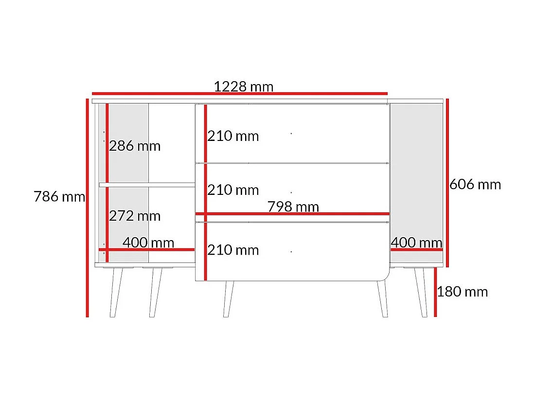 Kommode mit Schubladen Chloe 1D3S 120 Weiß (schwarzer oder goldener Griff)