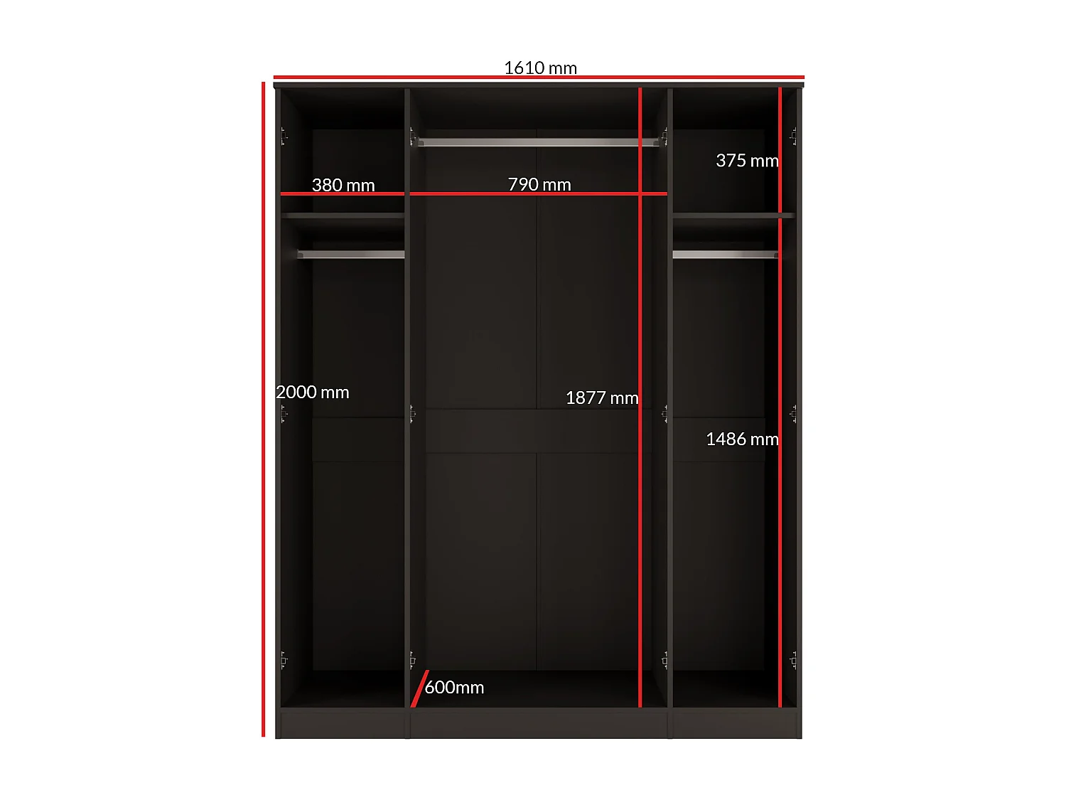 Szafa uchylna z lustrem Monza 4D 160 Czarna