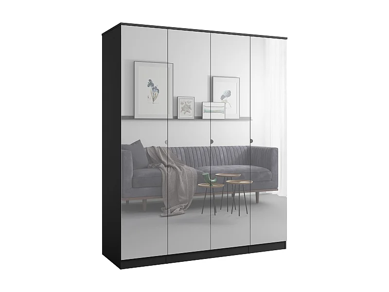 Drehtürenschrank mit Spiegel Monza 4D 160 Schwarz