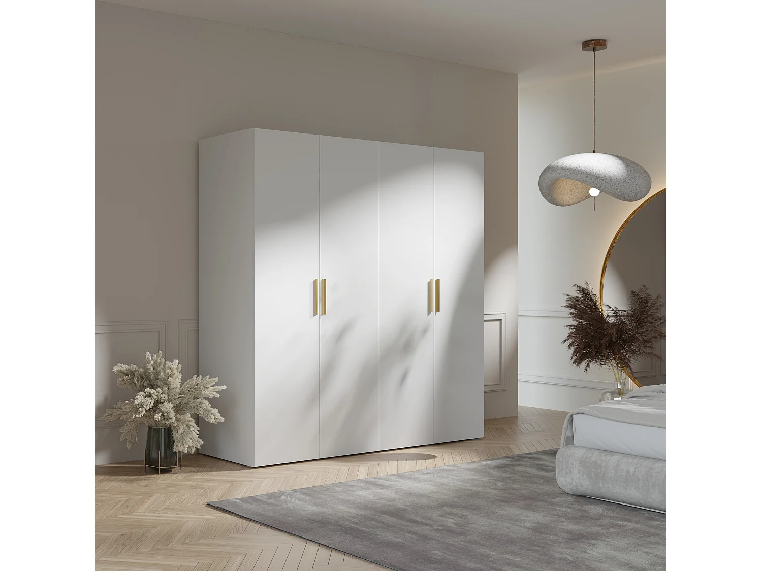 Drehtürenschrank Napoli 4D 200 Weiß (schwarzer oder goldener Griff)