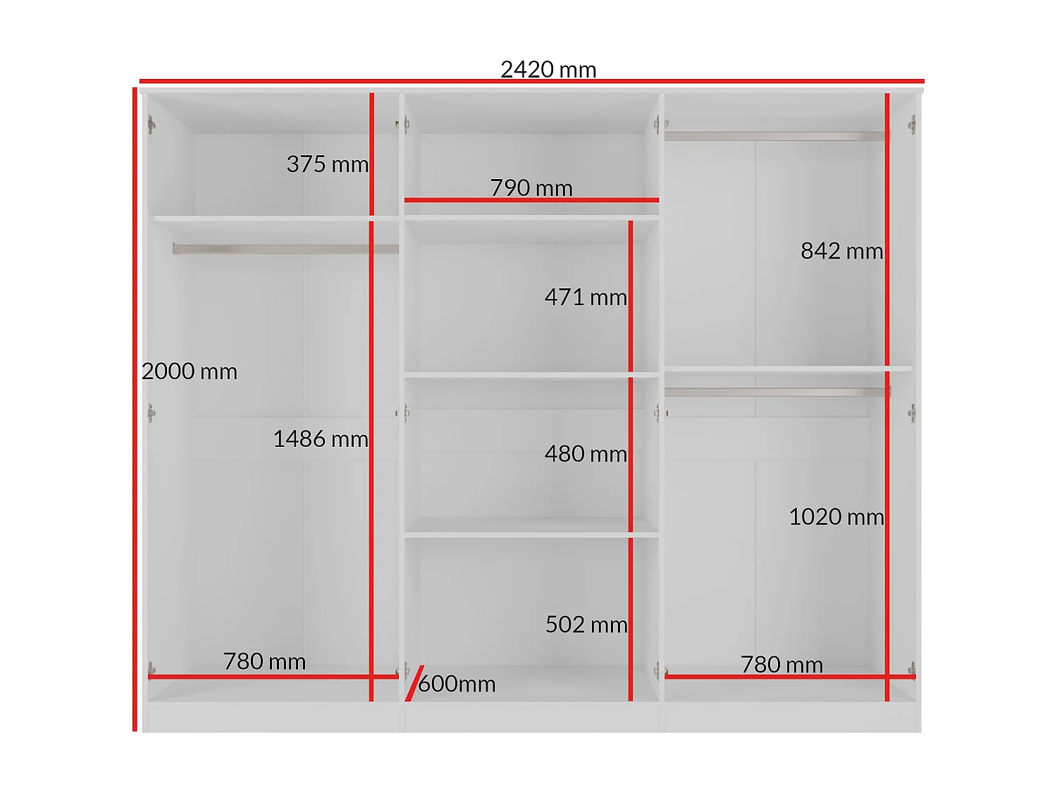 Szafa uchylna z lustrem Monza 6D 240 Biała