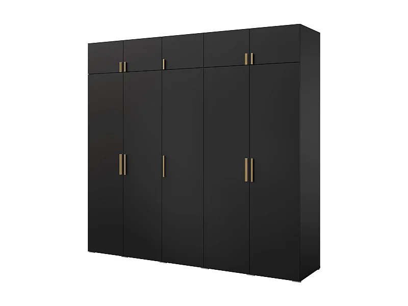 Drehtürenschrank mit Aufsatz Napoli 5D 250 Schwarz (schwarzer oder goldener Griff)