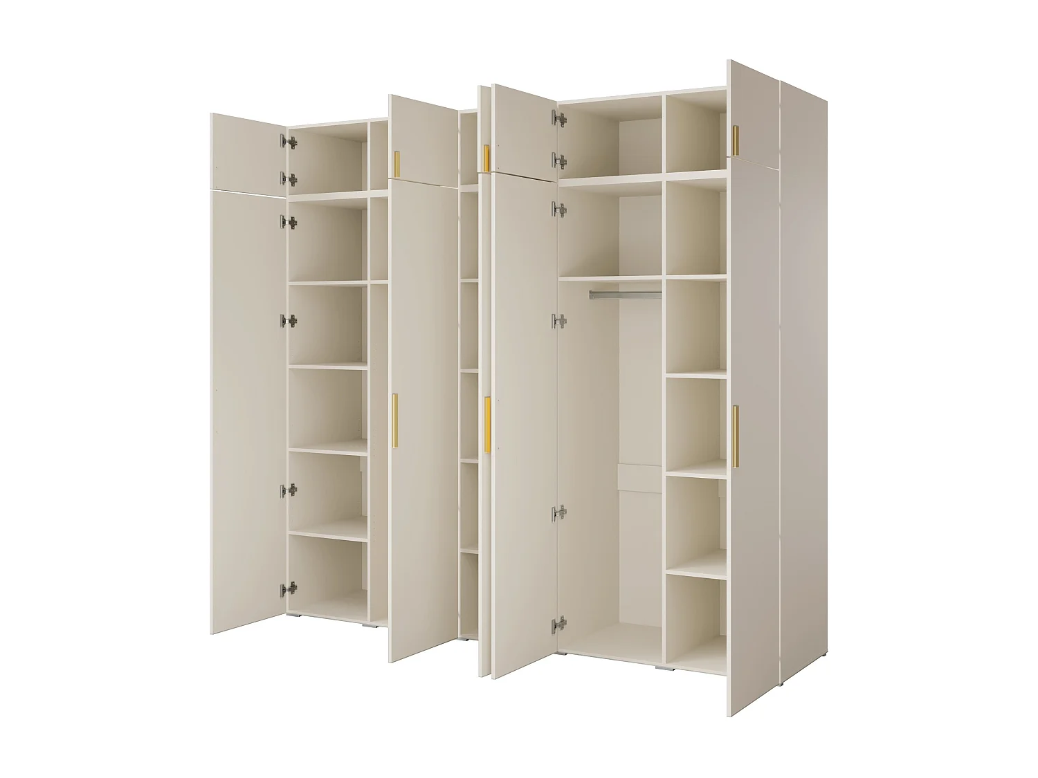 Drehtürenschrank mit Aufsatz Napoli 5D 250 Kaschmir (schwarzer oder goldener Griff)