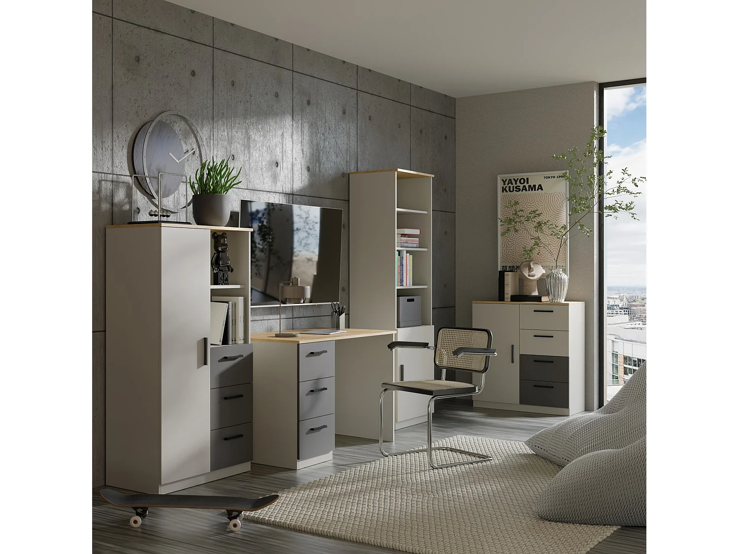 Regal mit Schubladen Billz 1D3S 80 Kaschmir/Eiche Cremona