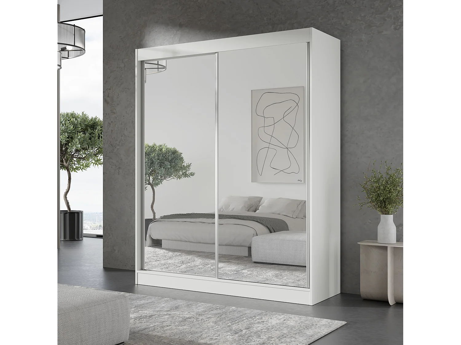 Schiebetürenchrank mit Spiegel Como 2D2L 150 Weiß