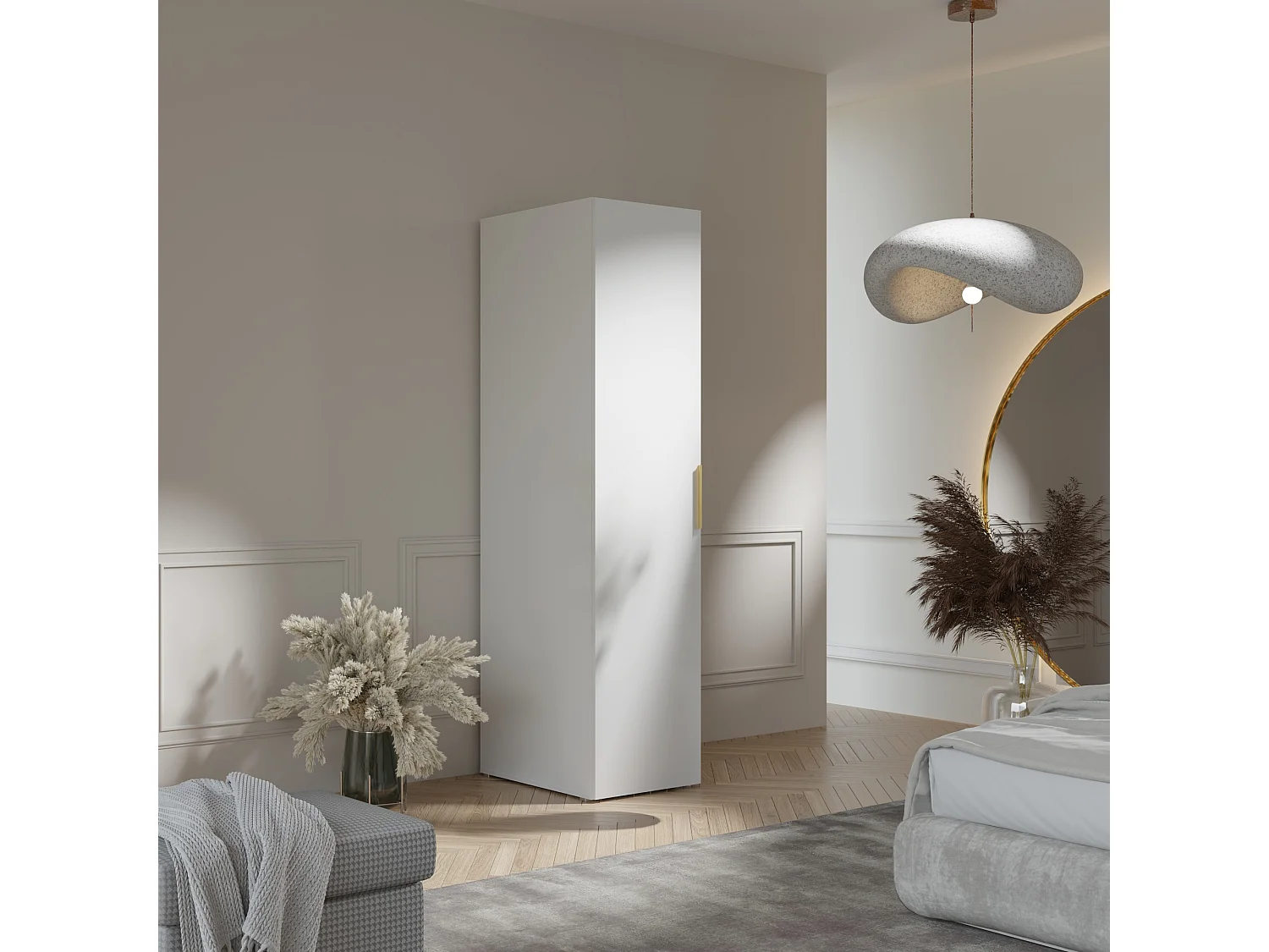 Drehtürenschrank mit Einlegeböden Napoli 1D 50 Weiß (schwarzer oder goldener Griff)