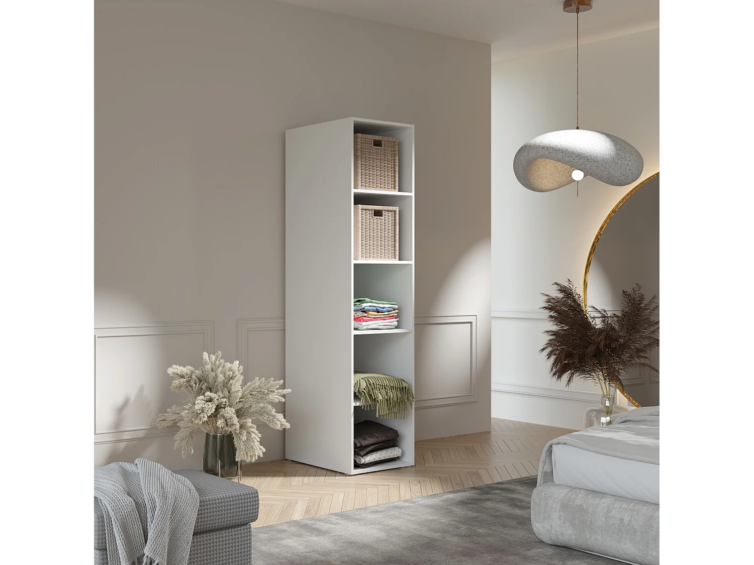 Drehtürenschrank mit Einlegeböden Napoli 1D 50 Weiß (schwarzer oder goldener Griff)