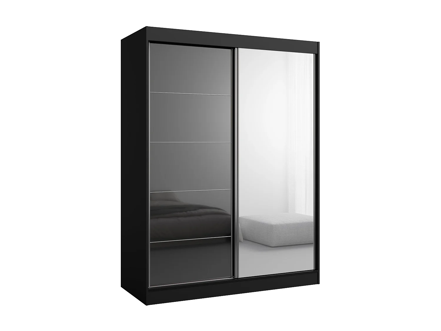 Schiebetürenchrank mit Spiegel Como 2D1L 150 Schwarz (lacobel)