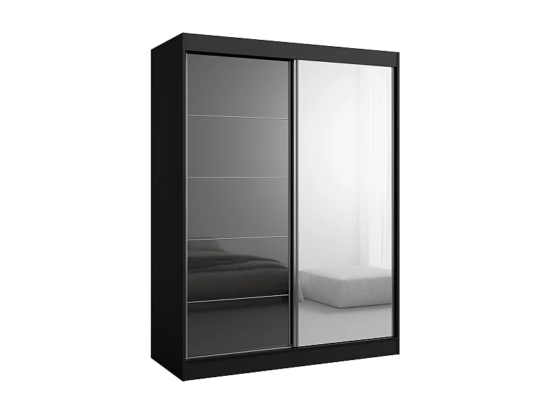 Schiebetürenchrank mit Spiegel Como 2D1L 150 Schwarz (lacobel)