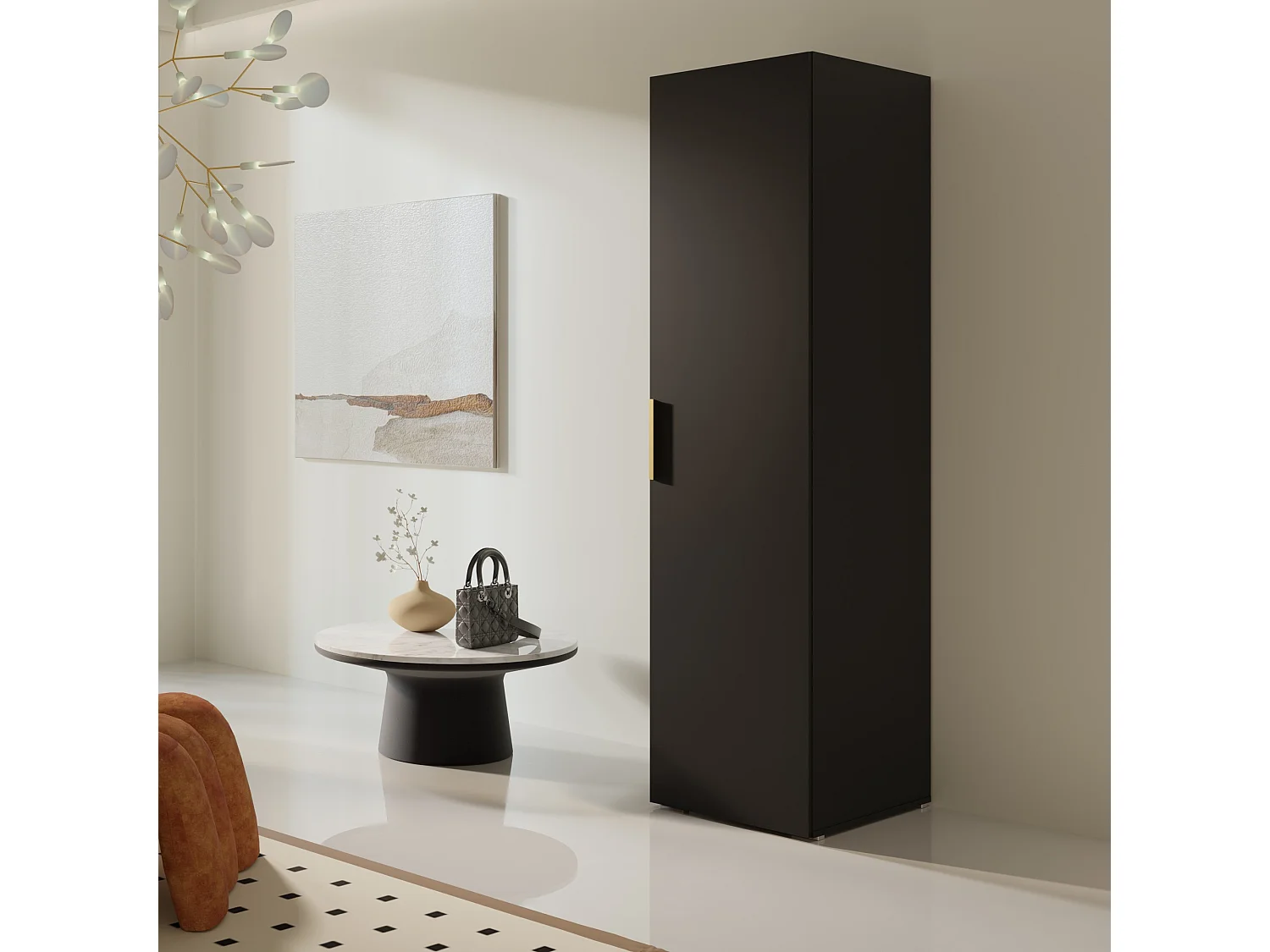 Drehtürenschrank mit Einlegeböden Napoli 1D 50 Schwarz (schwarzer oder goldener Griff)