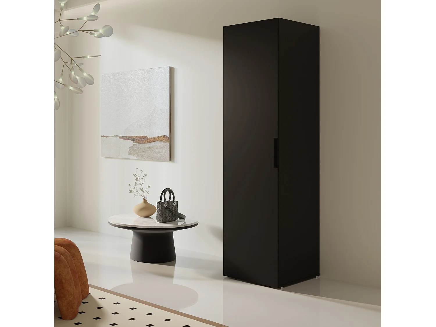 Drehtürenschrank mit Einlegeböden Napoli 1D 50 Schwarz (schwarzer oder goldener Griff)