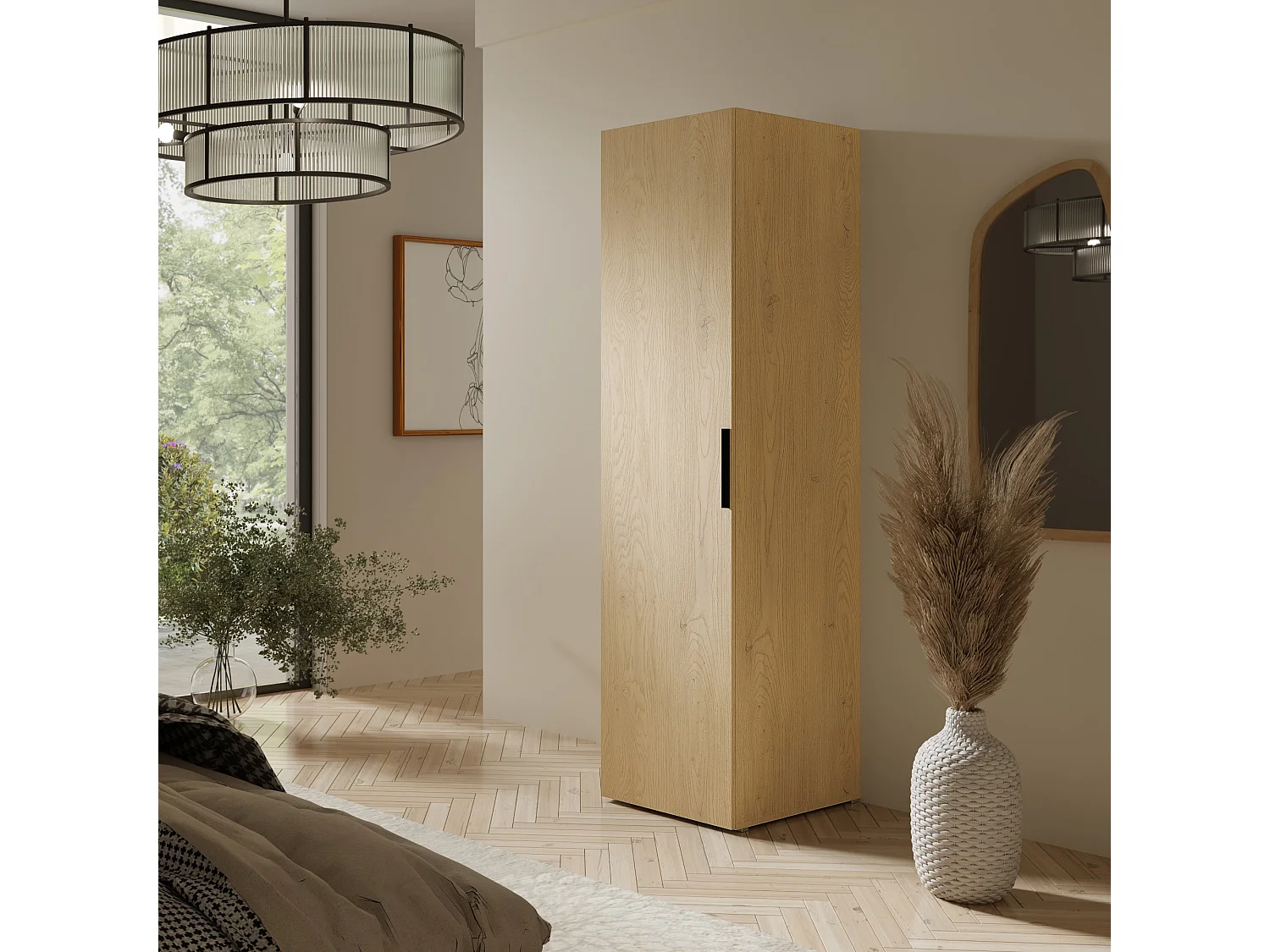 Drehtürenschrank mit Einlegeböden Napoli 1D 50 Eiche Cremona (schwarzer oder goldener Griff)