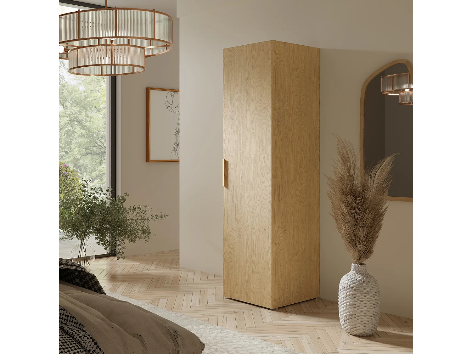 Drehtürenschrank mit Einlegeböden Napoli 1D 50 Eiche Cremona (schwarzer oder goldener Griff)