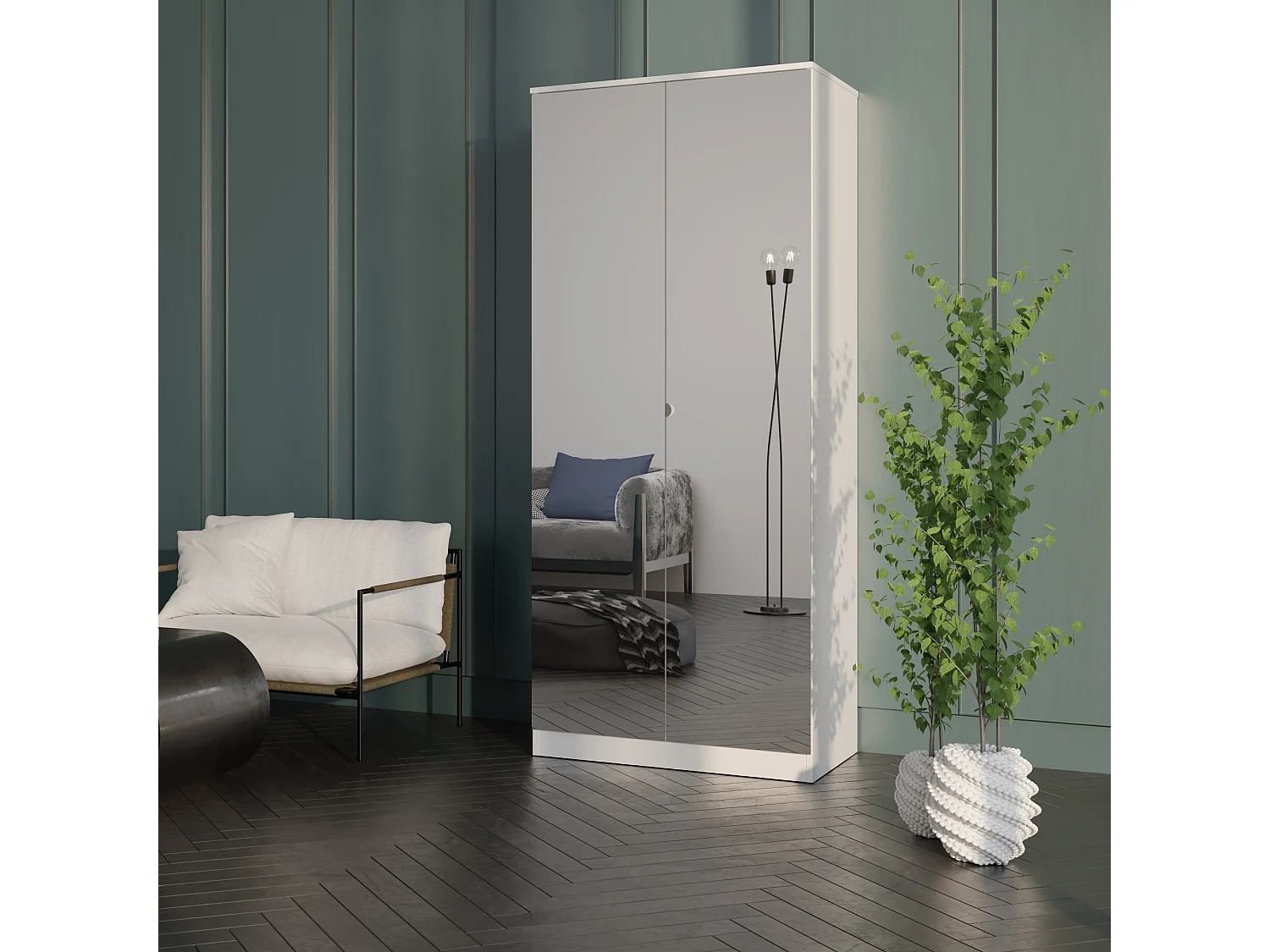 Drehtürenschrank mit Spiegel Monza 2D 80 Weiß