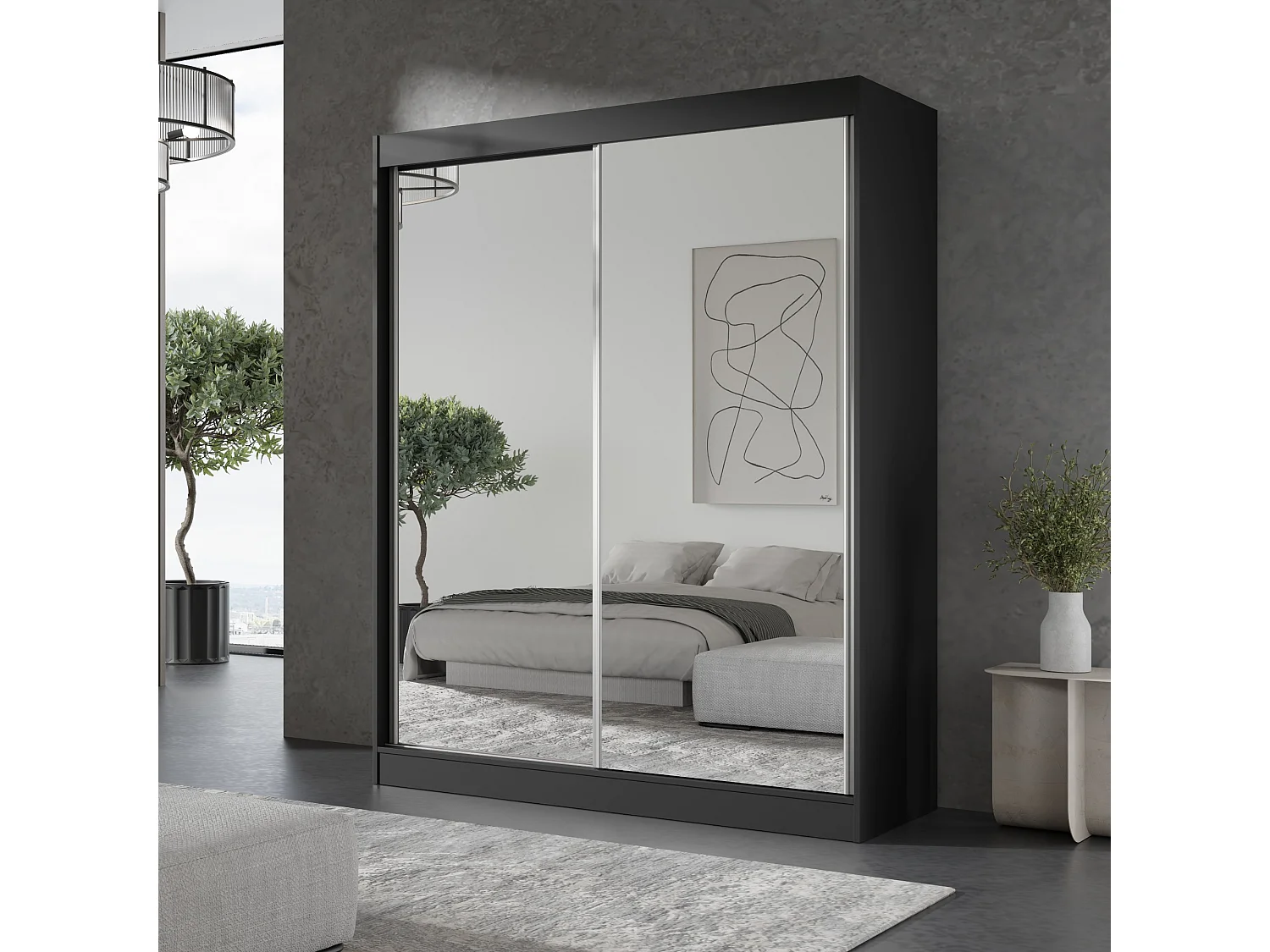 Schiebetürenchrank mit Spiegel Como 2D2L 150 Schwarz