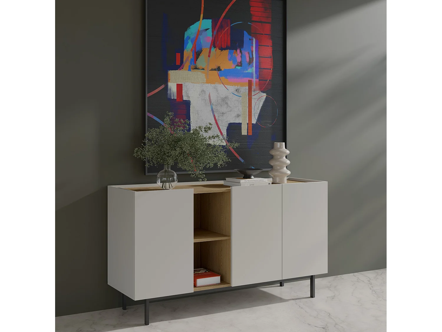 Kommode mit Klapptüren Noel 3D 165 Kaschmir / Cremona-Eiche