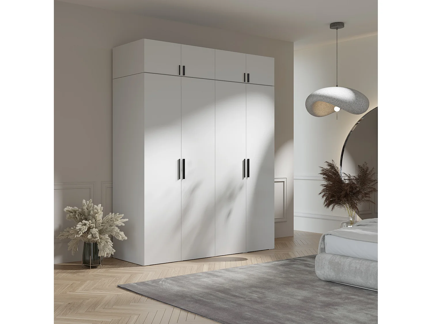 Aufsatz für Schrank Napoli 4D 200 Weiß (schwarzer oder goldener Griff)