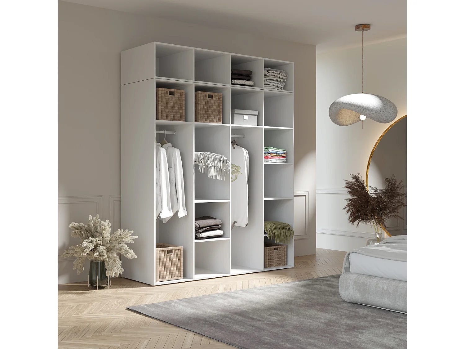 Aufsatz für Schrank Napoli 4D 200 Weiß (schwarzer oder goldener Griff)