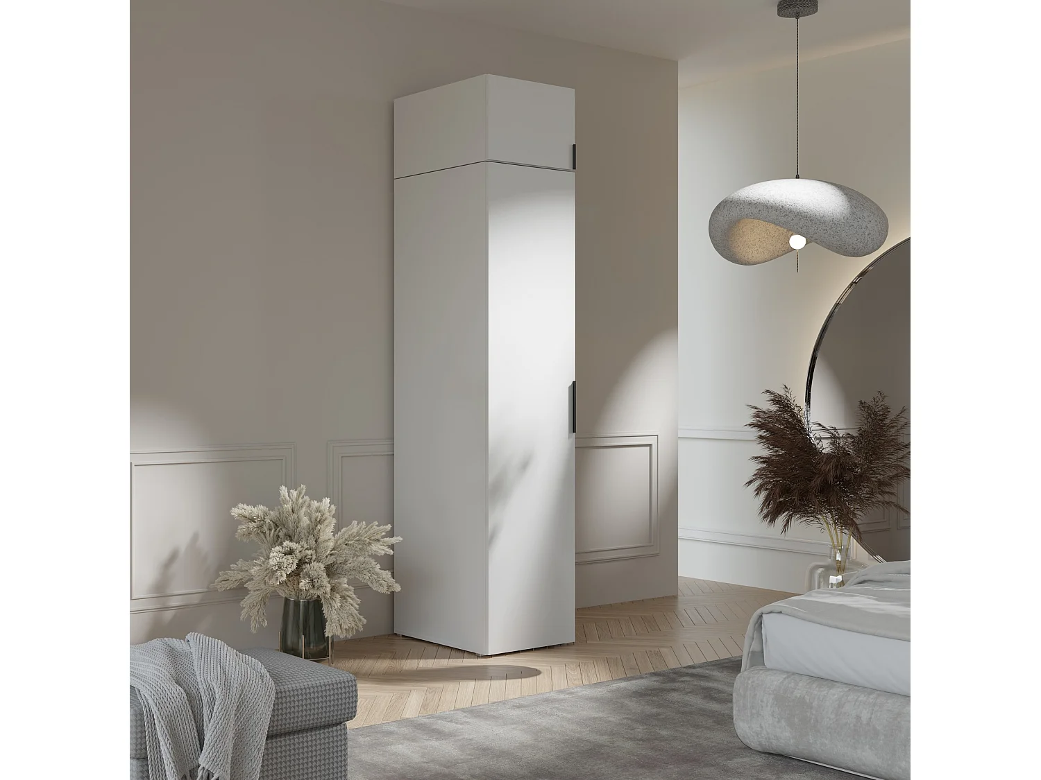 Drehtürenschrank mit Aufsatz Napoli 1D 50 Weiß (schwarzer oder goldener Griff)