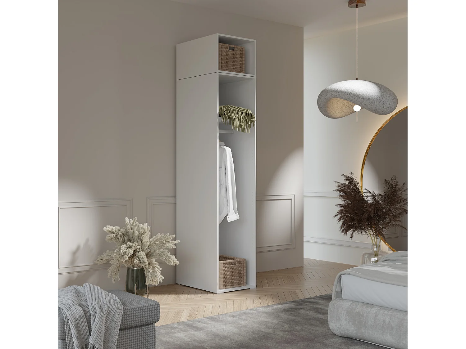 Drehtürenschrank mit Aufsatz Napoli 1D 50 Weiß (schwarzer oder goldener Griff)